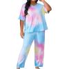 imageSOLY HUX Womens Plus Size Pajama Set Tie Dye Short Sleeve T Shirt and Pants Lounge Set 2 Piece SleepwearPink Blue Multi