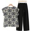 imageSOLY HUX Womens Plus Size Summer Two Piece Sets Ruffle Cap Sleeve Floral Blouse Belted Pants OutfitsBlack Multi