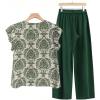 imageSOLY HUX Womens Plus Size Summer Two Piece Sets Ruffle Cap Sleeve Floral Blouse Belted Pants OutfitsGreen Multi