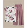 imageSOLY HUX Womens Plus Size Summer Two Piece Sets Ruffle Cap Sleeve Floral Blouse Belted Pants OutfitsWhite and Red Violet