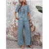 imageSOLY HUX Womens Summer 2 Piece Outfits Button Front Short Sleeve Tops and Pants SetPlain Blue