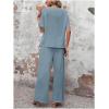 imageSOLY HUX Womens Summer 2 Piece Outfits Button Front Short Sleeve Tops and Pants SetPlain Blue