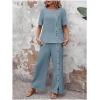 imageSOLY HUX Womens Summer 2 Piece Outfits Button Front Short Sleeve Tops and Pants SetPlain Blue