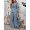 imageSOLY HUX Womens Summer 2 Piece Outfits Button Front Short Sleeve Tops and Pants SetPlain Blue