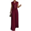 imageSOLY HUX Womens 2 Piece Business Outfit Button Down Lapel Collar Crop Vest Top and Pleated Pants SetPure Burgundy