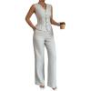 imageSOLY HUX Womens 2 Piece Outfits V Neck Button Down Vest Tops and High Waisted Pants Set Office Work SuitPure Apricot