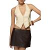 imageSOLY HUX Womens PU Leather Halter Tank Tops Sexy Deep V Neck Asymmetrical Vest Corset Party ClubwearPure Apricot