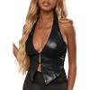 imageSOLY HUX Womens PU Leather Halter Tank Tops Sexy Deep V Neck Asymmetrical Vest Corset Party ClubwearPure Black
