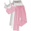 imageSOLY HUX Womens Pajama Set Lounge Sets 3 Pack PJs Lace Crop Tank Tops and Long Pants SleepwearPink White Grey