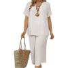 imageSOLY HUX Womens Plus Size 2 Piece Summer Outfits Notched V Neck Short Sleeve Tops and Capris Pants SetPlain White