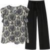 imageSOLY HUX Womens Plus Size Summer Two Piece Sets Ruffle Cap Sleeve Floral Blouse Belted Pants OutfitsBlack Multi