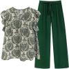 imageSOLY HUX Womens Plus Size Summer Two Piece Sets Ruffle Cap Sleeve Floral Blouse Belted Pants OutfitsGreen Multi