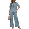 imageSOLY HUX Womens Summer 2 Piece Outfits Button Front Short Sleeve Tops and Pants SetPlain Blue