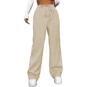 imageSOLY HUX Womens Cargo Pants Elastic High Waisted Loose Straight Jogger Leg Pocket Trousers Y2K PantsPure Apricot
