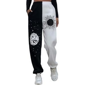 imageSOLY HUX Womens Graphic Letter Print Elastic Waist Sweatpants Color Block Cozy Running Joggers PantsGraphic Black and White