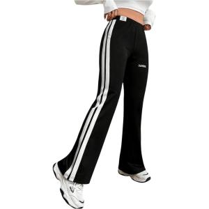 imageSOLY HUX Womens High Waisted Flared Yoga Pants Side Striped Track Pants Casual Bell Bottom SweatpantsBlack and White