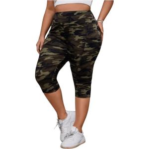 imageSOLY HUX Womens Plus Size Camo Print Capris Leggings High Waisted Workout Yoga Pants with PocketsMulticoloured Camo