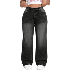 imageSOLY HUX Womens Plus Size High Waisted Denim Pants Straight Leg Casual JeansPure Black