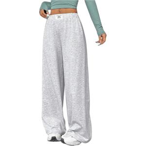 imageSOLY HUX Womens Wide Leg Baggy Sweatpants Elastic High Waisted Casual Loose Active PantsPure Grey