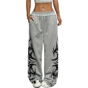 imageSOLY HUX Womens Y2k Elastic Waist Sweatpants Straight Leg Athletic Baggy Pants StreetwearLight Grey