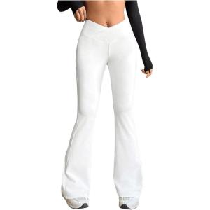 imageSOLY HUX Womens Yoga Pants High Waisted Sweatpants Flare Leggings Tummy Control TrouserSolid White