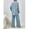 imageSOLY HUX Womens 2 Piece Outfits Long Sleeve Button Down Shirt and Wide Leg Pants Casual SetPlain Dusty Blue