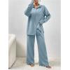 imageSOLY HUX Womens 2 Piece Outfits Long Sleeve Button Down Shirt and Wide Leg Pants Casual SetPlain Dusty Blue