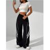 imageSOLY HUX Womens Color Block Striped Baggy Wide Leg Pants Elastic High Waisted Y2k SweatpantsBlack Striped