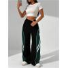 imageSOLY HUX Womens Color Block Striped Baggy Wide Leg Pants Elastic High Waisted Y2k SweatpantsDark Green Striped