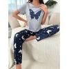 imageSOLY HUX Womens Sleepwear Butterfly Print Short Sleeve Tee Tops and Pants Loungewear Pajama SetMulticoloured Butterfly