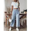 imageSOLY HUX Womens Striped Pants Tie Front High Waisted Wide Leg Pants with PocketsBlue and White Striped