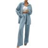 imageSOLY HUX Womens 2 Piece Outfits Long Sleeve Button Down Shirt and Wide Leg Pants Casual SetPlain Dusty Blue