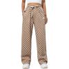 imageSOLY HUX Womens Plaid Sweatpants Drawstring High Waisted Straight Leg Long Pants with PocketsBrown Checkered
