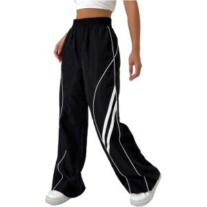 imageSOLY HUX Womens Color Block Striped Baggy Wide Leg Pants Elastic High Waisted Y2k SweatpantsBlack Striped