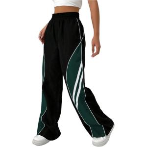 imageSOLY HUX Womens Color Block Striped Baggy Wide Leg Pants Elastic High Waisted Y2k SweatpantsDark Green Striped