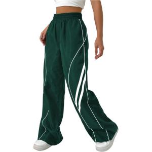 imageSOLY HUX Womens Color Block Striped Baggy Wide Leg Pants Elastic High Waisted Y2k SweatpantsGreen Striped
