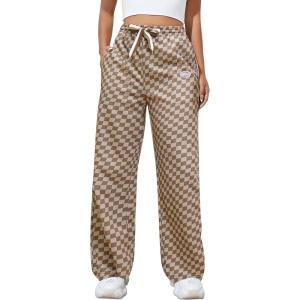 imageSOLY HUX Womens Plaid Sweatpants Drawstring High Waisted Straight Leg Long Pants with PocketsMulticoloured Plaid