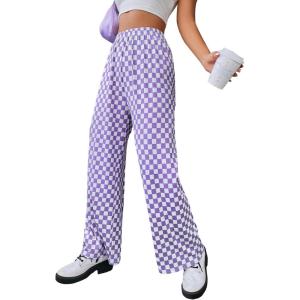 imageSOLY HUX Womens Plaid Sweatpants Drawstring High Waisted Straight Leg Long Pants with PocketsPurple Plaid