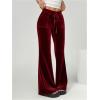 imageSOLY HUX Womens Drawstring Waist Bell Bottom Velvet Pants Y2k Vintage Flare Leg TrousersSolid Burgundy