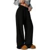 imageSOLY HUX Womens Elastic High Waisted Sweatpants Wide Leg Baggy Fleece Lined Pants with PocketsSolid Black