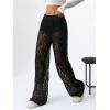 imageSOLY HUX Womens Lace Sheer Wide Leg Pants Elastic Waist See Through Party TrousersBlack
