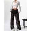 imageSOLY HUX Womens Lace Sheer Wide Leg Pants Elastic Waist See Through Party TrousersBlack