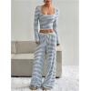 imageSOLY HUX Womens Striped 2 Piece Outfits Square Neck Long Sleeve Crop Tops and Wide Leg Pants Matching SetsMulticoloured Striped