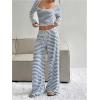 imageSOLY HUX Womens Striped 2 Piece Outfits Square Neck Long Sleeve Crop Tops and Wide Leg Pants Matching SetsMulticoloured Striped