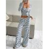 imageSOLY HUX Womens Striped 2 Piece Outfits Square Neck Long Sleeve Crop Tops and Wide Leg Pants Matching SetsMulticoloured Striped