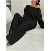imageSOLY HUX Womens Sweatsuits Off The Shoulder Crop Top and Drawstring Long Pants 2 Piece Fall OutfitsPure Black