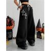 imageSOLY HUX Womens Y2k Baggy Pants Drawstring Waist Gothic Rhinestone Wide Leg SweatpantsBlack Printed