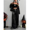 imageSOLY HUX Womens Y2k Baggy Pants Drawstring Waist Gothic Rhinestone Wide Leg SweatpantsBlack Printed