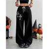 imageSOLY HUX Womens Y2k Baggy Pants Drawstring Waist Gothic Rhinestone Wide Leg SweatpantsBlack Printed