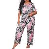 imageSOLY HUX Pajama Sets for Women 2 Piece Plus Size Leopard Print Sleepwear Short Sleeve Tee and Pants LoungewearPink Tropical